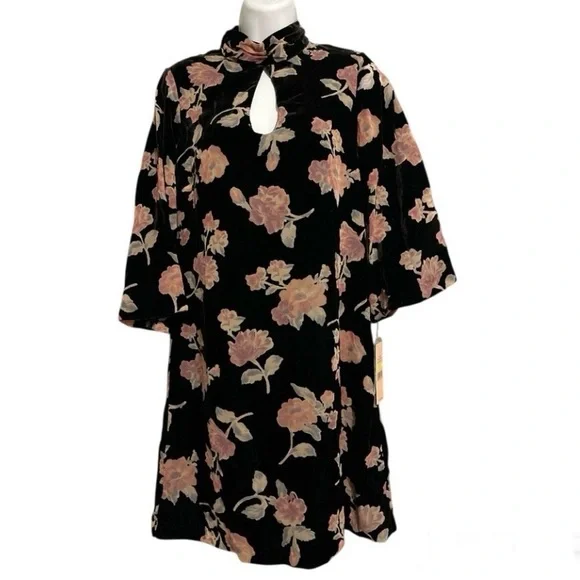 Nanette Lepore Floral Velvet-Like Dress | Soft Luxe Feel | Keyhole Neckline - Picture 13 of 13